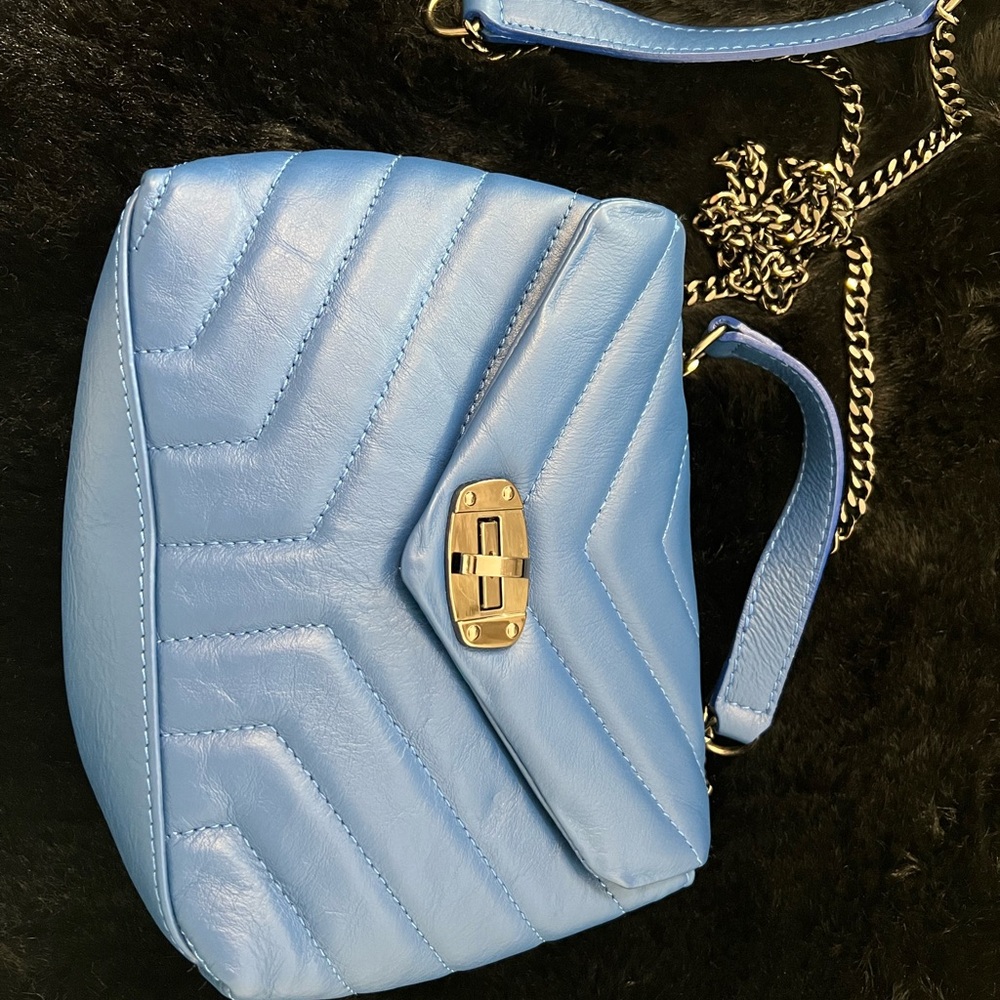 Powder Blue Quilted Crossbody Bag with Chain Strap